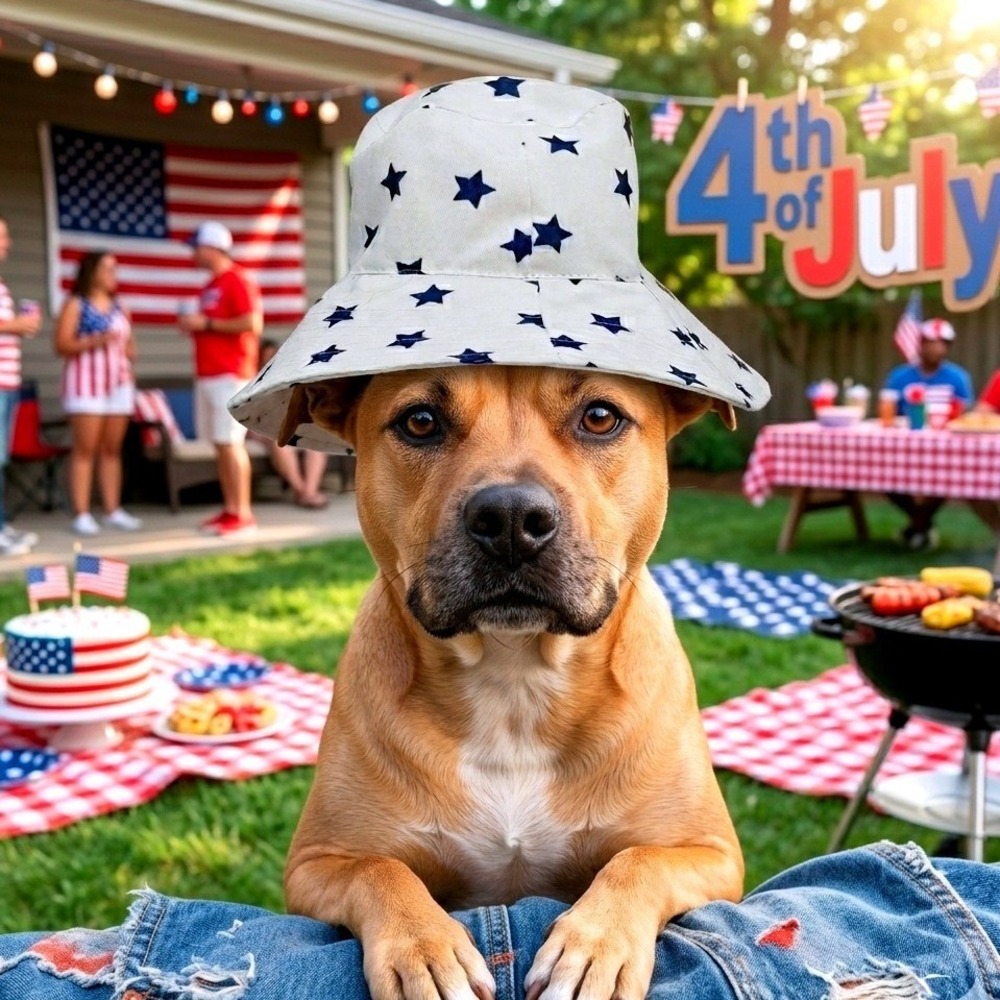 Top Paw Americana Dog Bucket Hat M/L White Blue‎ Stars 4th of July Pet Accessory